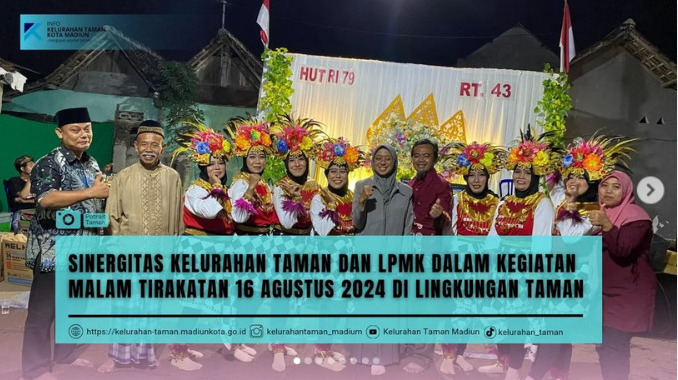 SINERGITAS KELURAHAN TAMAN DAN LPMK DALAM KEGIATAN MALAM TIRAKATAN 16 AGUSTUS 2024 DI LINGKUNGAN TAMAN