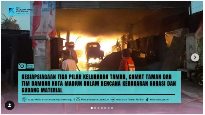 KESIAPSIAGAAN TIGA PILAR KELURAHAN TAMAN, CAMAT TAMAN DAN TIM DAMKAR KOTA MADIUN DALAM BENCANA KEBAKARAN GARASI DAN GUDANG MATERIAL